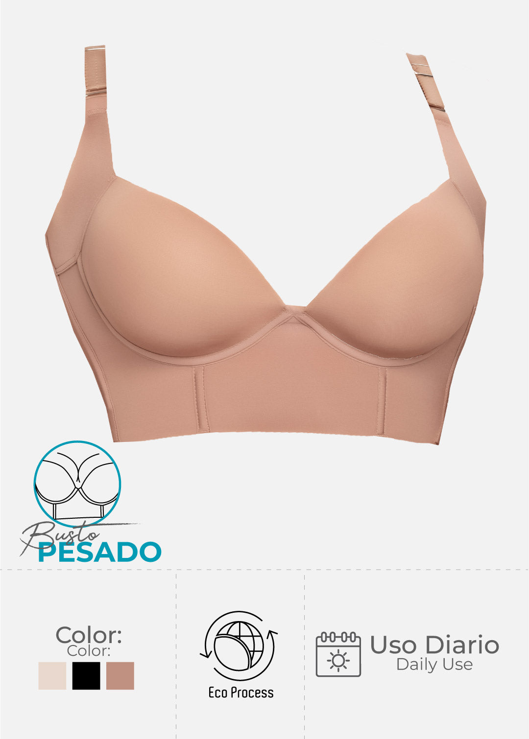 Brasier de realce alto con excelente cubrimiento en espalda y sisa 8545